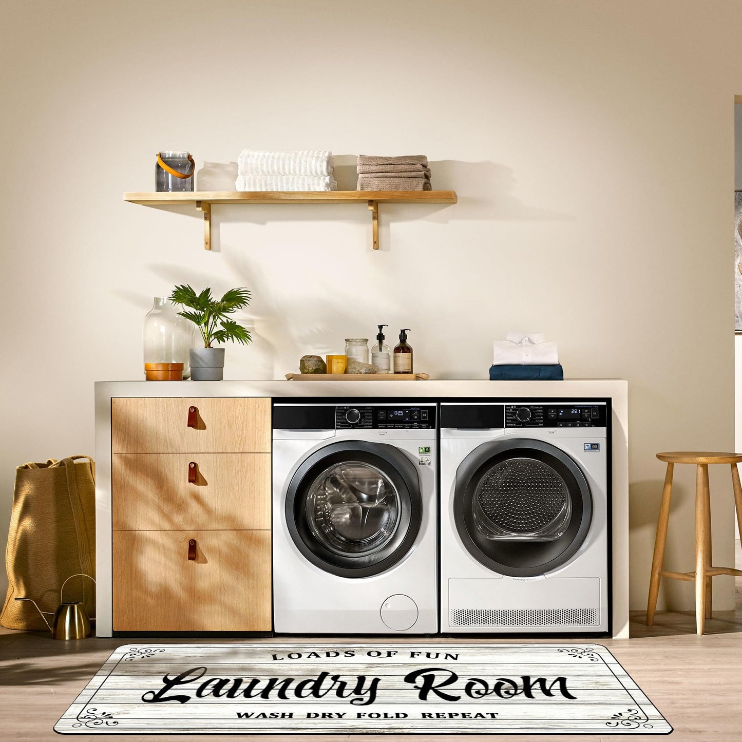 Laundry Room Rug Non Slip Floor mats Farmhouse Large Laundry Rugs for Laundry Room Mat Washer and Dryer Carpet Laundry Runner Room Decor 20x47inch(White)