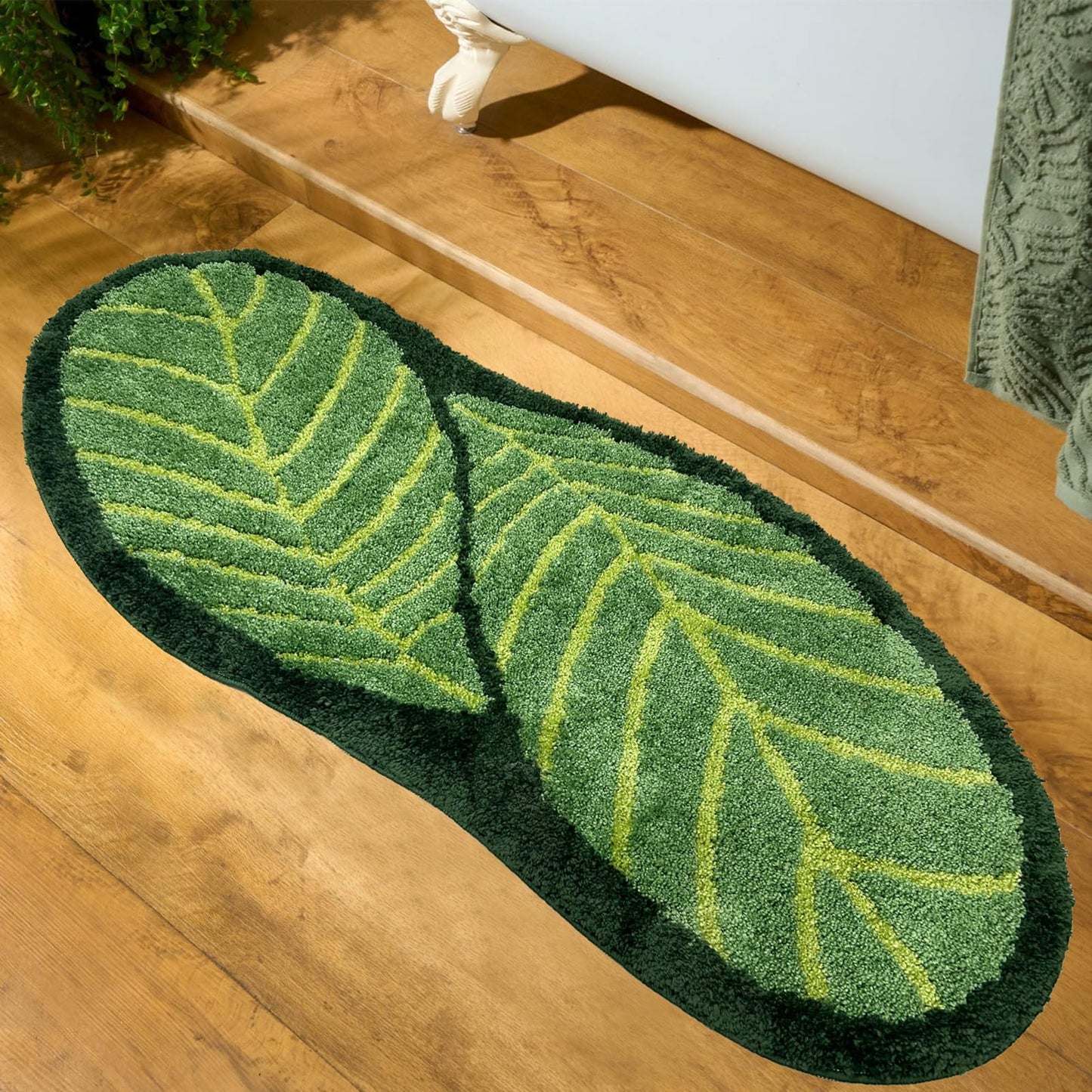 Green Bathroom Runner Rug - Leaf Long Bath Mat Plant Bathroom Rugs Non Slip Washable Spring Rug for Bath Room, Bedroom, Waterbasin, Bathtub Decor, Cute Bathmat Floor Carpet 20" x 47"