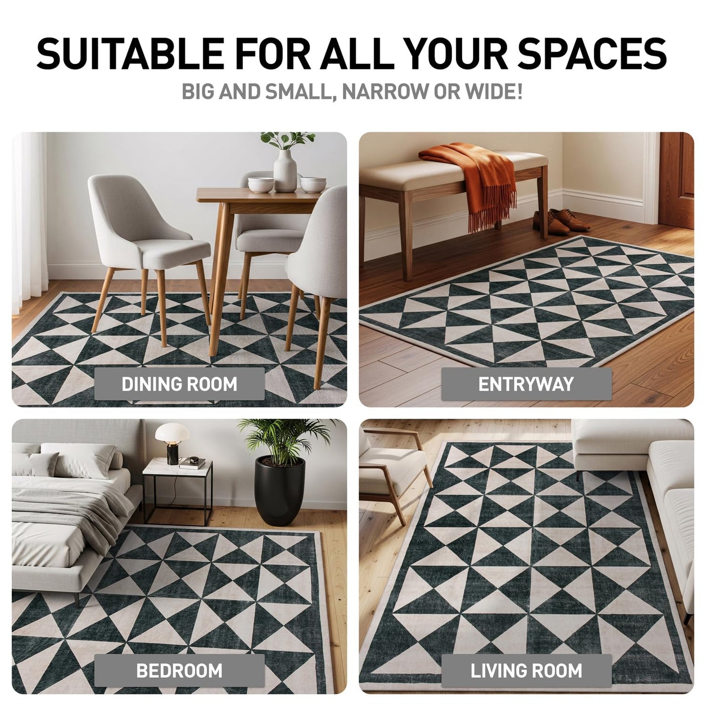 Rugshop Geometric Diamond Washable Non Slip Area Rug 5' x 7' Cream