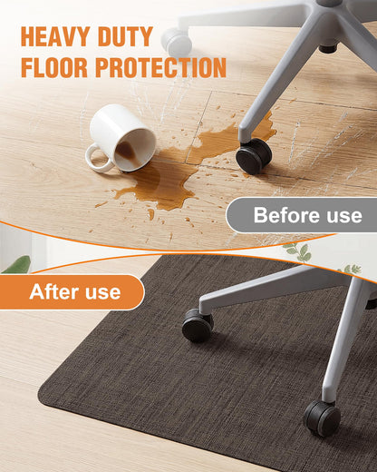 Carvapet Office Chair Mat for Hardwood Floor, 36x48 Inch Heavy Duty Floor Protector, Non Slip Desk Chair Mat for Rolling Computer Gaming Chairs, Easy to Clean Dark Brown