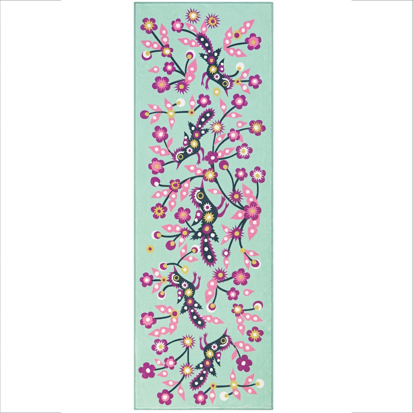 Jianhua Goddess 2x6 Runner Rug, Magpies Pattern Series Inspired by Ku Shulan Paper-Cut, Machine Washable Indoor Floral Folk Art Accent Rug with Non-Slip Backing for Hallway, Entryway, Bedside