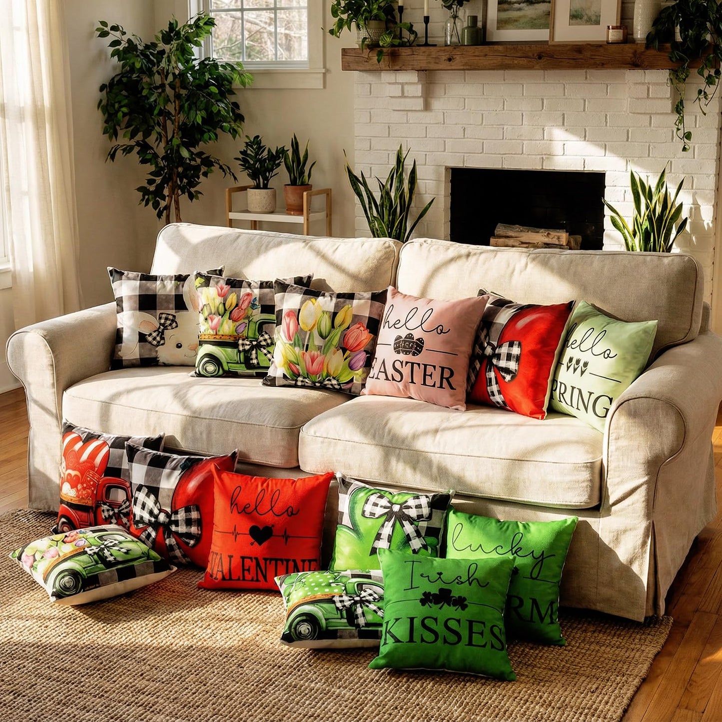 GlikCeil Set of 16 Easter Pillow Covers 18 x 18 Inch Buffalo Plaid Throw Pillow Covers Valentine's Day St. Patrick's Day Easter Spring Pillowcases Decorative for Farmhouse Home Couch Sofa Decor