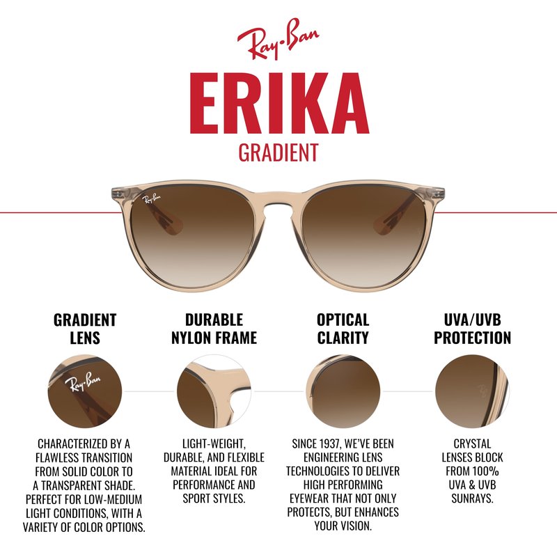 Ray-Ban Unisex RB4171 Erika Round Sunglasses, Rubber Black/Light Grey Gradient Grey Polarized, 54 mm
