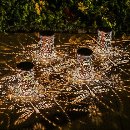 2 Pack Dragonfly Outdoor Solar Hanging Lanterns Waterproof LED Solar Lights Metal Decorative Lanterns for Garden, Patio, Courtyard, Backyard, Yard Decor Unique Dragonfly Gifts for Women Gardening