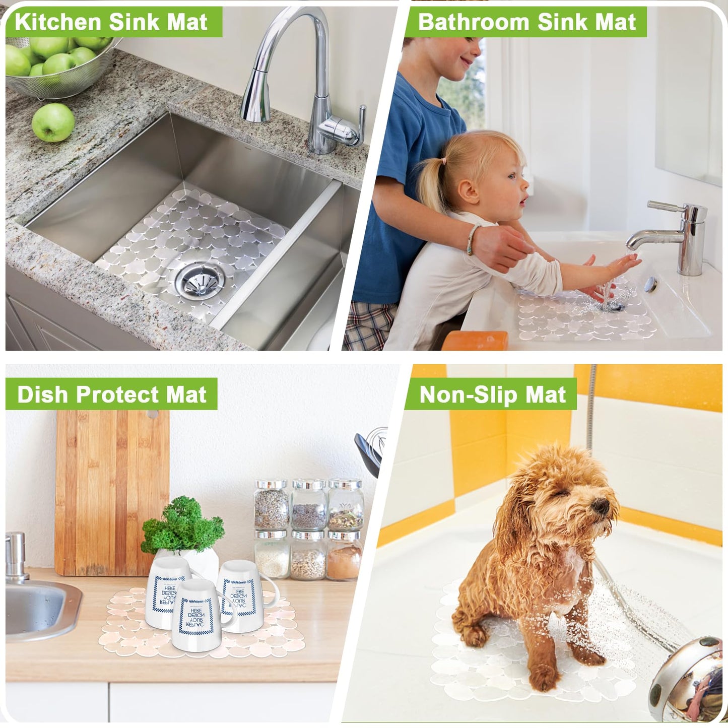 Coopay 2 Pack Kitchen Sink Mat Small Size Plastic Pebble Kitchen Mat PVC Eco-Friendly Adjustable Stainless Steel/Porcelain Dish Drying Pad Protector for Bottom of Sink, 12.2 x 10 Inches (Clear)