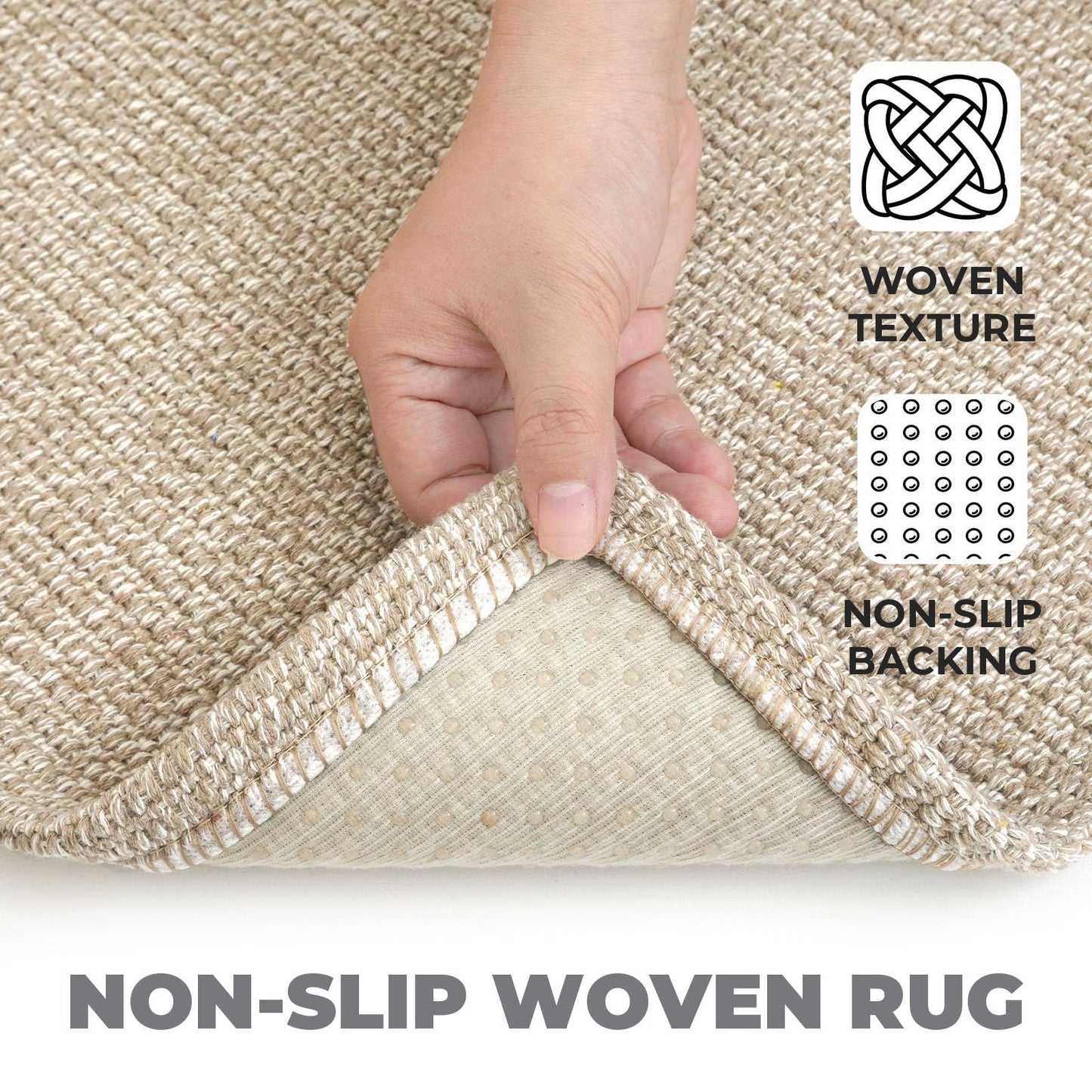 Lansny Washable Runner Rug 2x6 Runners for Hallway Braided Cotton Entryway Runner with Non Slip Backing Indoor Carpet Runners for Kitchen Bedroom, Khaki/Beige