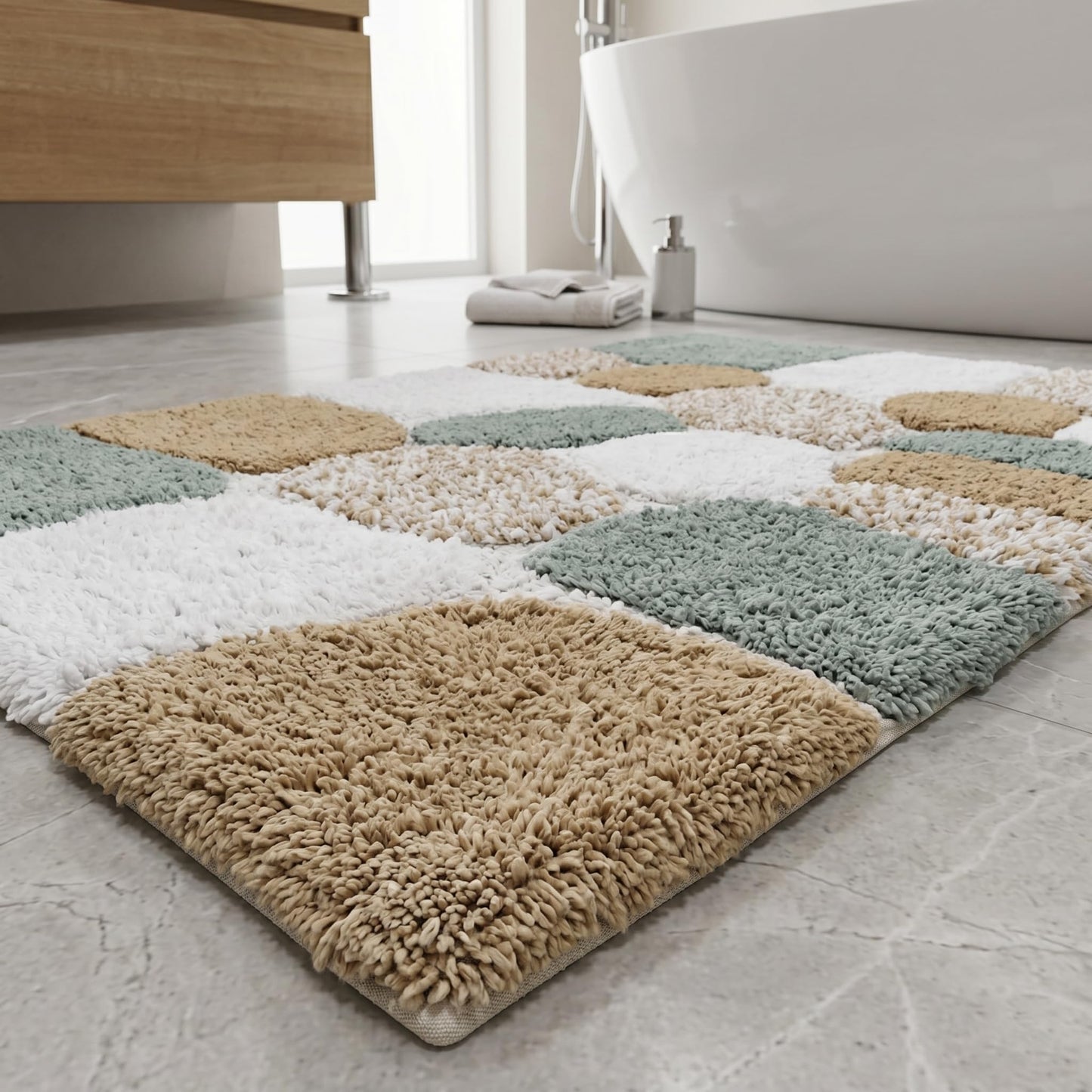 Cotton Pebble Stone Bath Rug 21x32 Inches - Grey Beige, Anti Slip Quick Dry Floor Water Absorbent Bathrug Ideal for Bathroom, Kitchen, Laundry Room | Soft Machine Washable Carpet for Tub Shower Patio