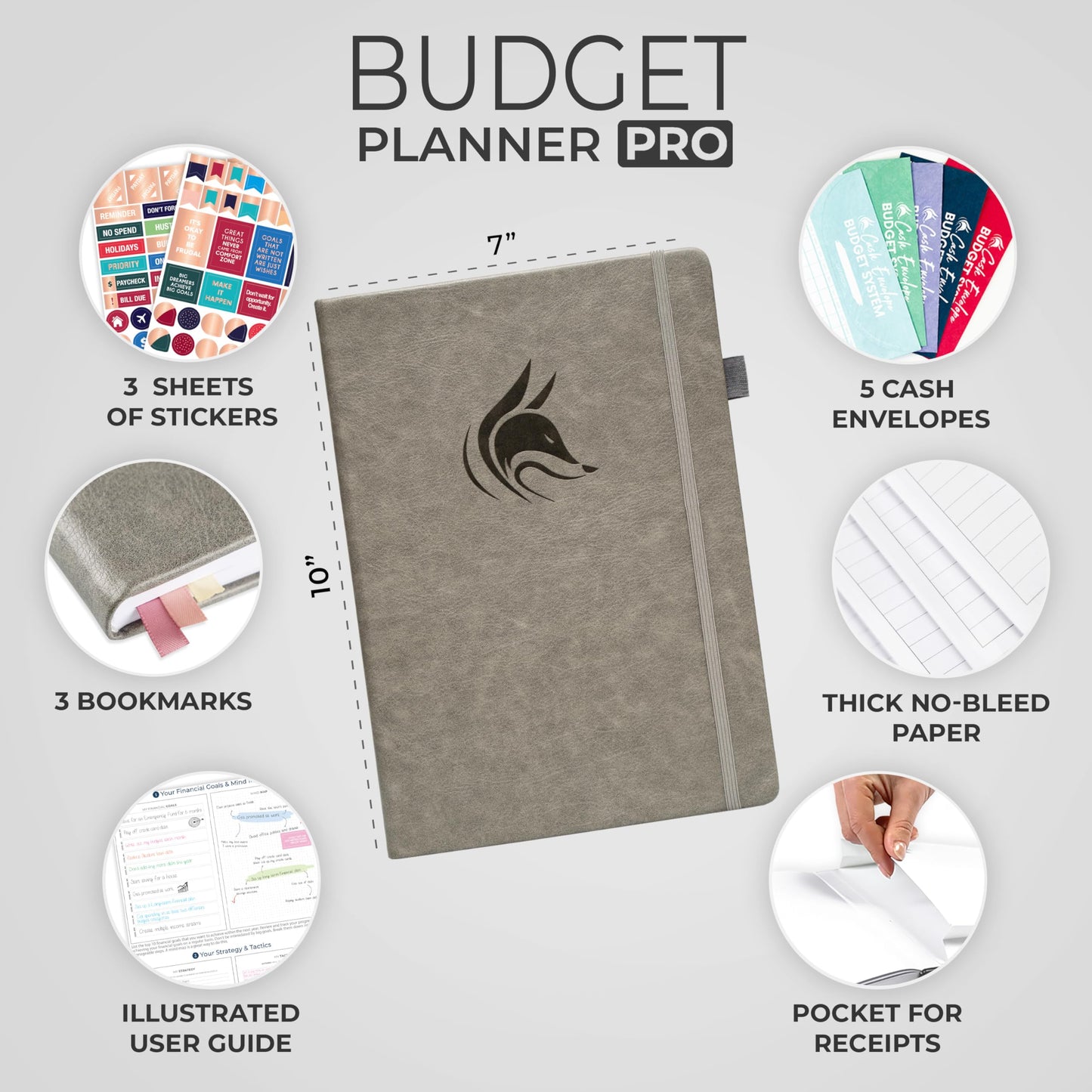 Clever Fox Budget Planner Pro - Financial Organizer + Cash Envelope Budget System. Monthly Finance Journal, Expense Tracker & Personal Account Book. Undated - Start Anytime. (7''x10'') – Gray