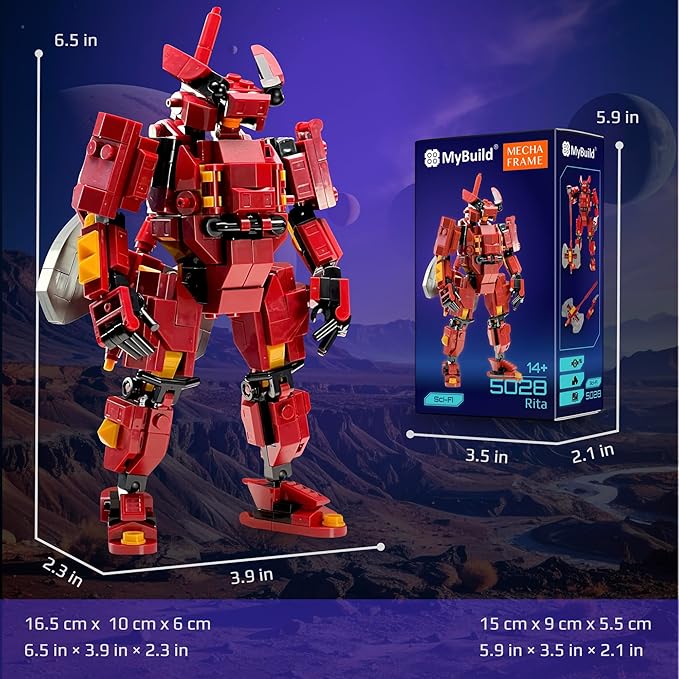 MyBuild Sci-Fi Rita 5028 – Red Armor Mech with Battle Axe | Collectible Robot Building Set | Ages 14+