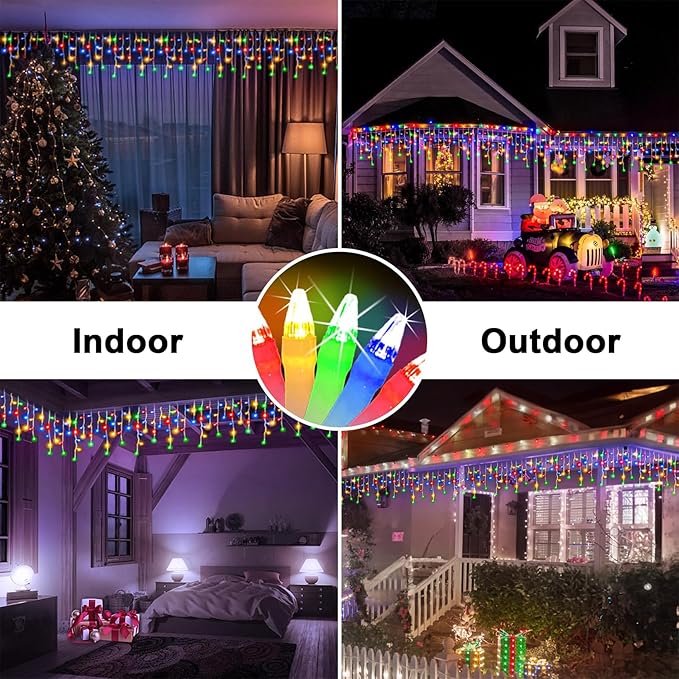 60FT 612 LED Outdoor Christmas Lights - 136 Ice Drops, 12 Pro Modes with Timer Memory & Brightness, Waterproof Hanging Ice String Light for Holiday Wedding Garden Fence House Decor (Multicolor)