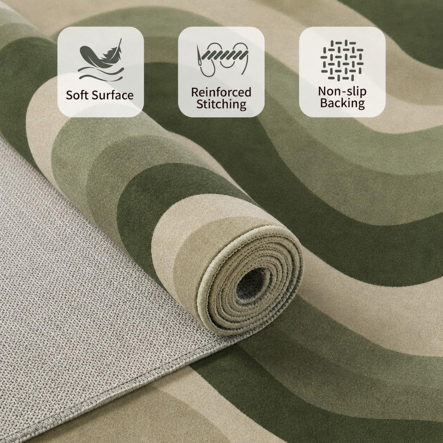 BreezeRise 5x7 Modern Wavy Striped Area Rug for Living Room,Olive Green & Beige Gradient Wave Pattern Non-Slip Washable Backing Bedroom