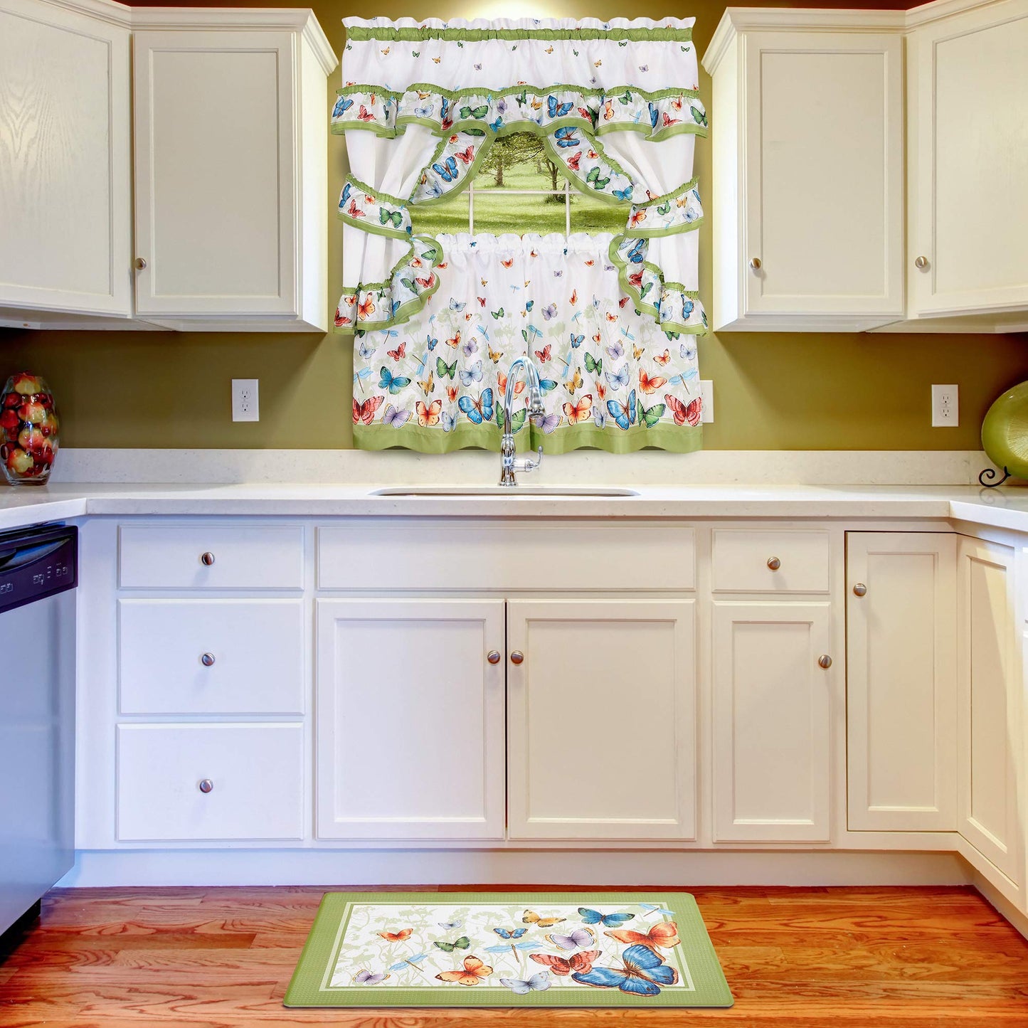 Anti-Fatigue Floor Comfort Mat - 18 x 30 Inch (Butterflies) - Waterproof Non-Slip Rug - Easy to Clean Cushioned Mat for Kitchen, Bathroom, Standing Desk & Office - Achim Home Decor