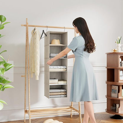 Hanging Closet Organizer, Easy Mount Foldable 5-Shelf Hanging Closet Wardrobe