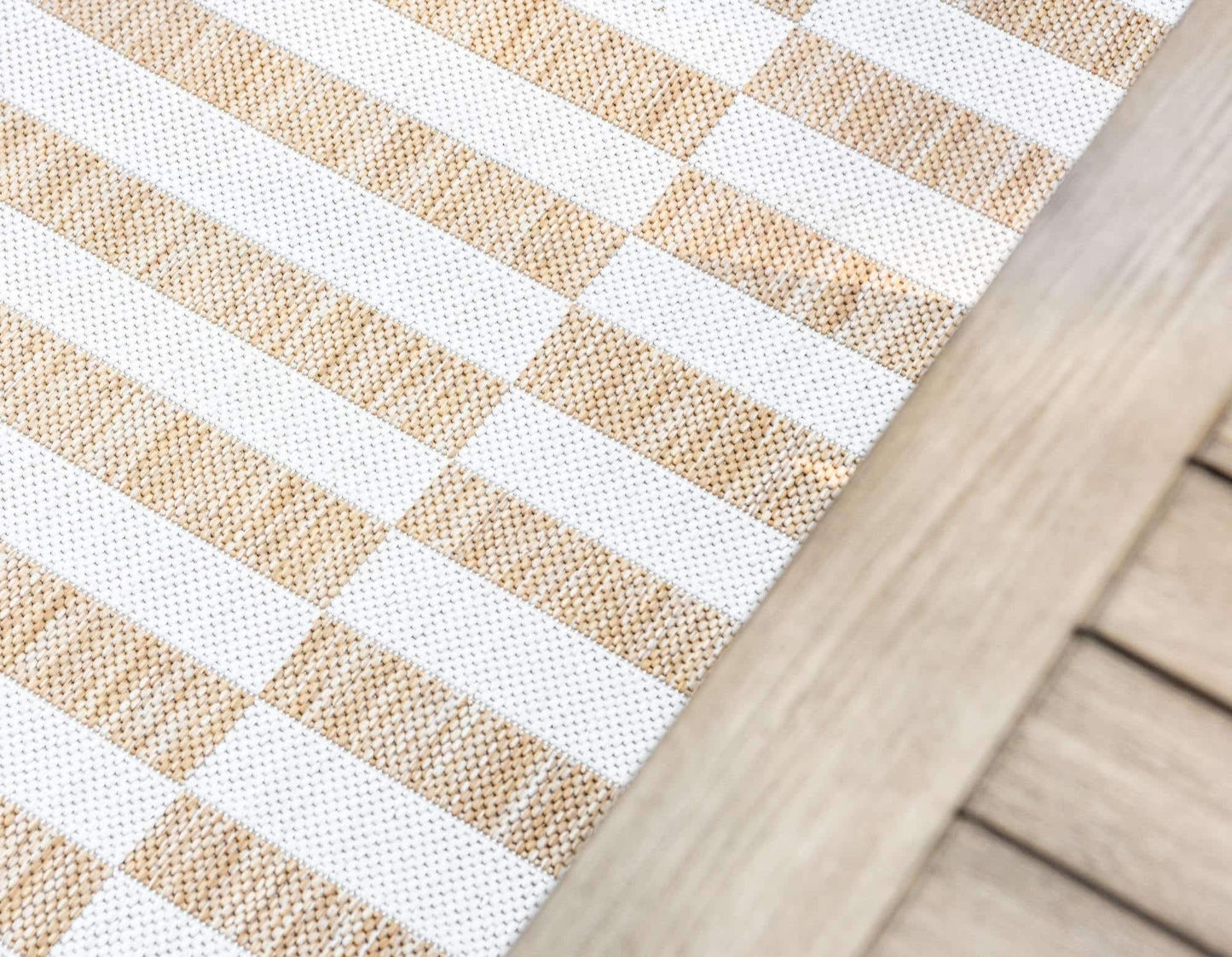 Unique Loom Outdoor Striped Collection Area Rug - Striped (2' x 6' 1" Runner, Taupe/Ivory)