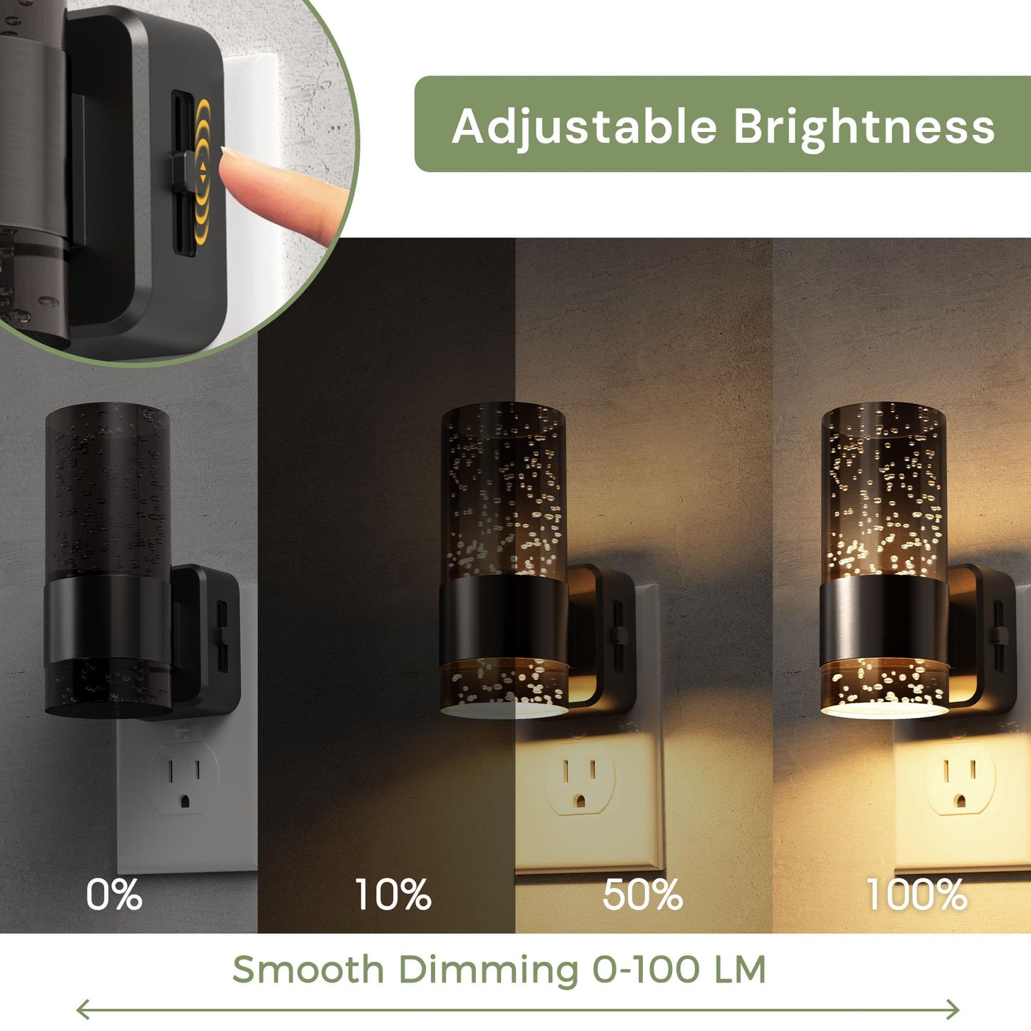 L LOHAS LED Night Lights Plug into Wall, 2 Pack Acrylic Bubble Night Light,Dimmable Nightlight with 0-100 LM, 3000K Plug in Night Light with Dusk to Dawn Sensor, for Bathroom Hallway Bedroom