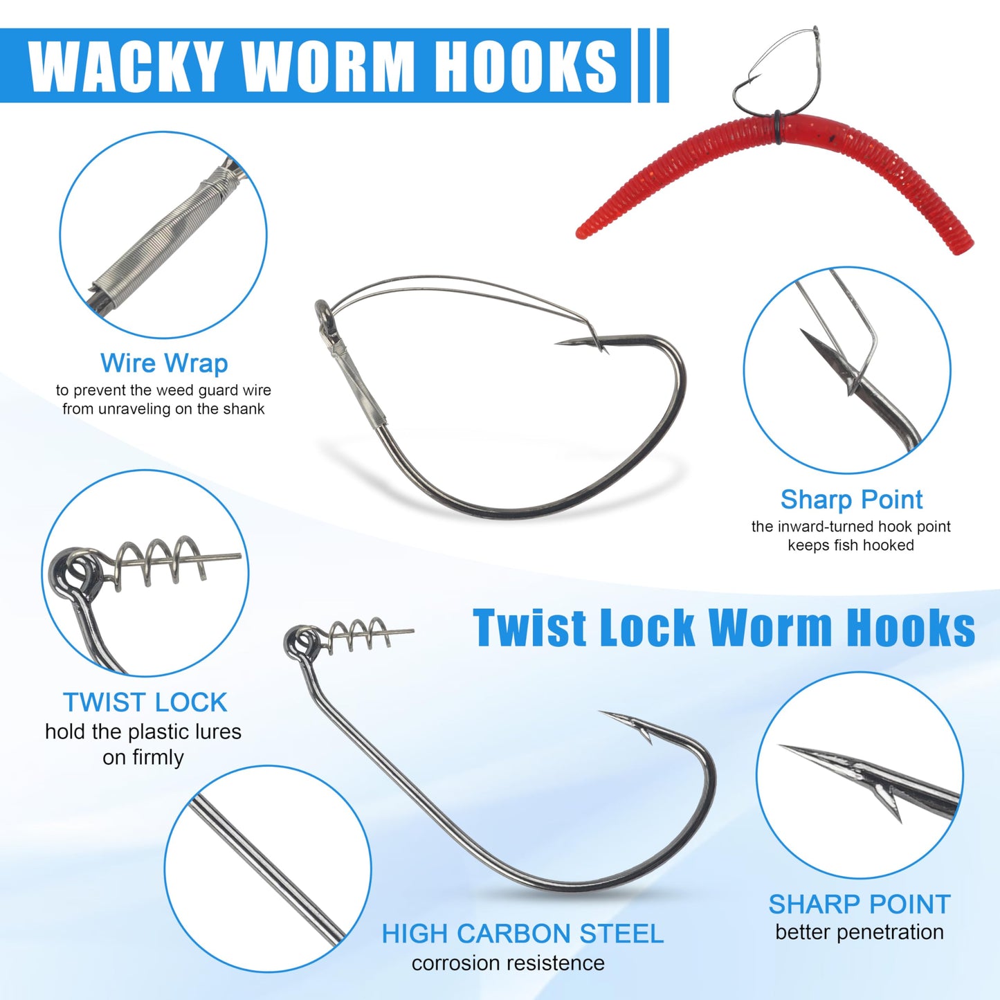 Wacky Rig Bass Fishing Hooks Kit, 116pcs Worms O Rings Weedless Wacky Rig Hooks Fishing Weights Swivels Tackle Box Kit for Bass Artificial Soft Stick Baits