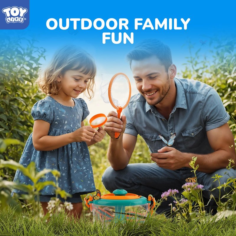 TOY Life Bug Catcher for Kids Outdoor Toys with Butterfly Net, Kids Binoculars, Magnifying Glass, Bug Habitat with Magnified Viewer & Bug Toys Tweezers, Insects Bug Catching Kit Outdoor Explorer Kit