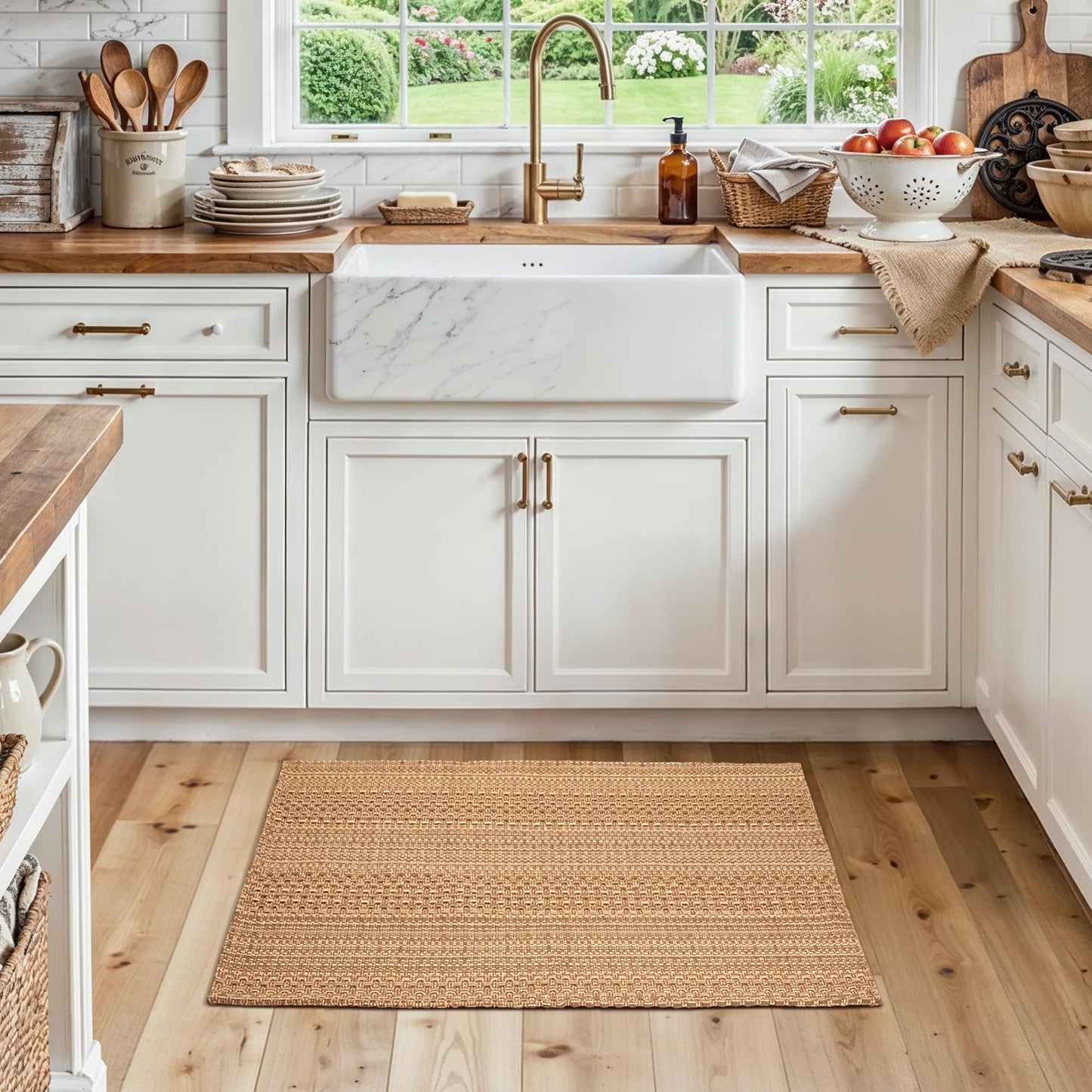 MatEssenz 20"x30" Kitchen Rugs, Woven Kitchen Mats for Floor, Machine Washable Mats Boho Style, Non Slip, Anti-Skid TPR Backing for Kitchen, Non-Slip, Durable, Easy Clean, Everyday Use Brown