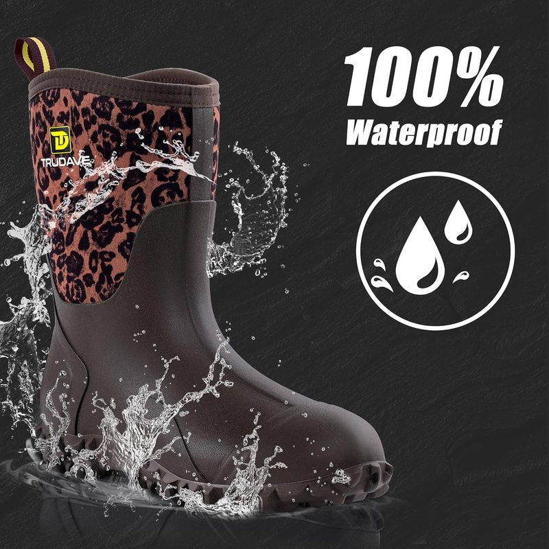 Rubber Boots for Women - Waterproof Insulated Mid Calf Rain Boots with Steel Shank | Sizes 5-11