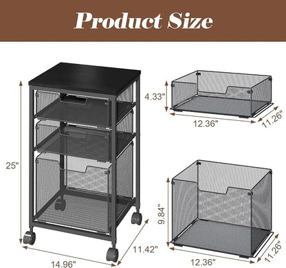 Sbanmao Rolling File Cart with 3 Drawers, Filing Cabinet, Hanging Folder Holder Organizer with Wheels, Under Desk Storage Utility Cart, File Cabinet Printer Stand for Home Office, Black