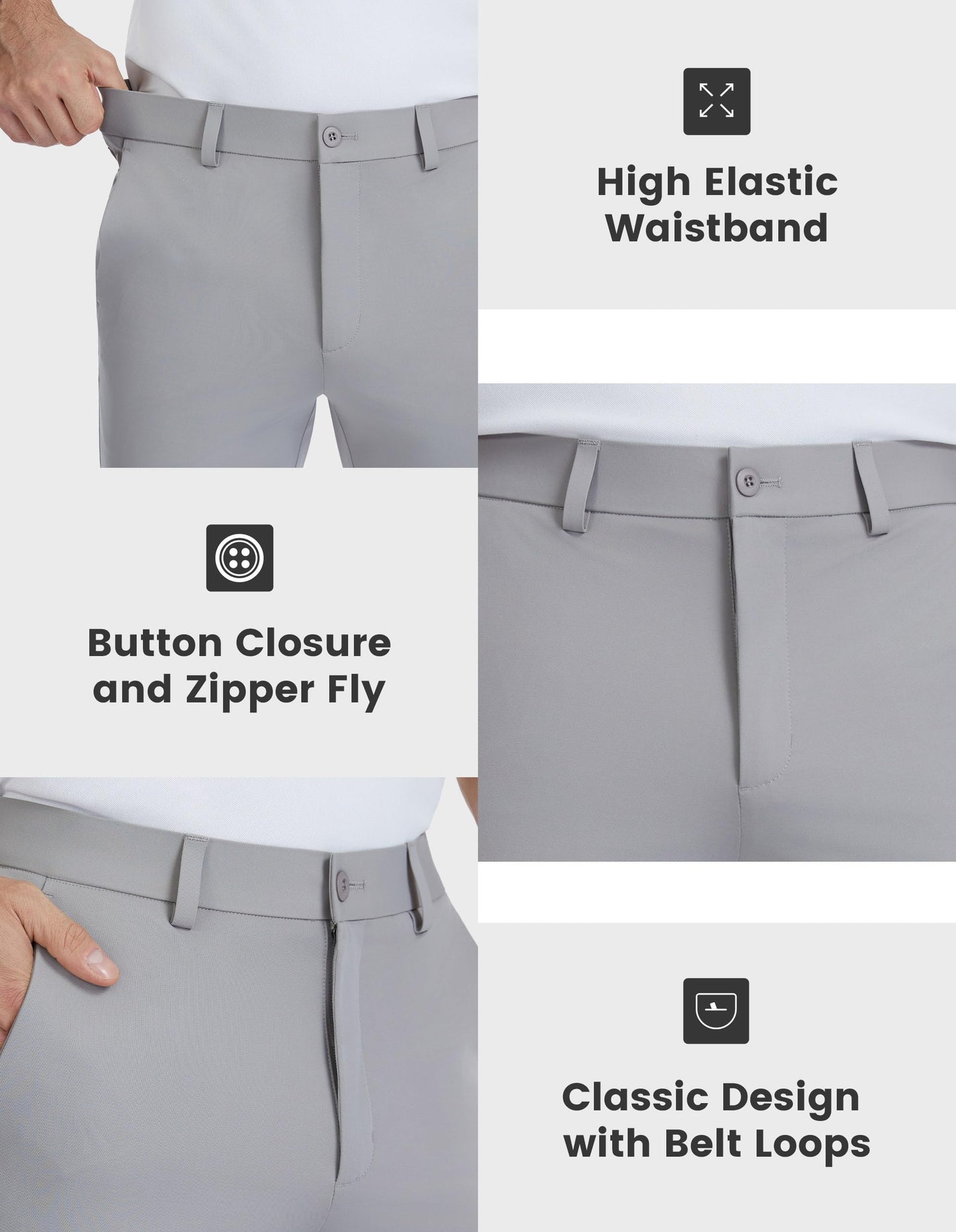 BLUE CHILL Mens Golf Pants Quick Dry with Pockets Light Grey 32W30L