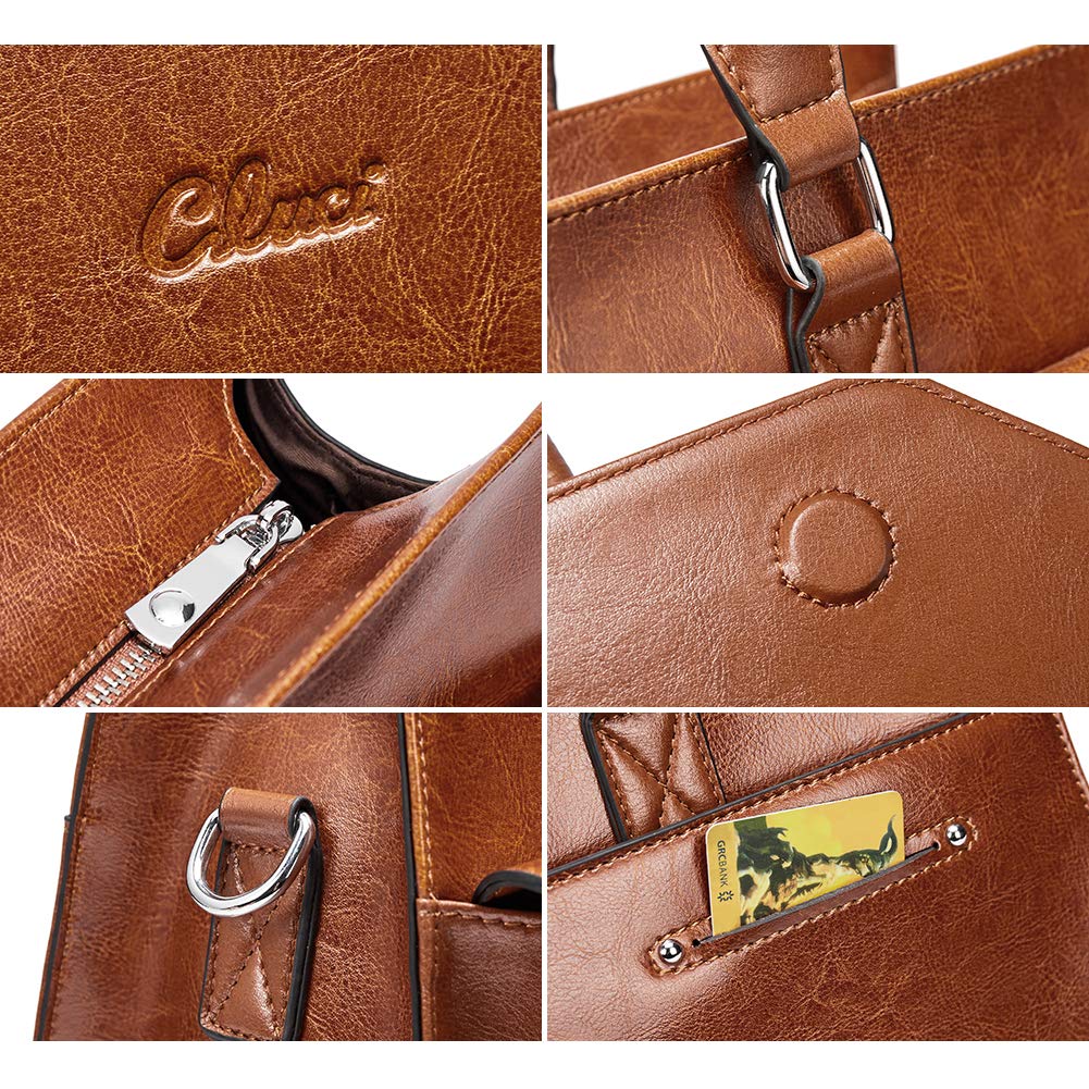CLUCI Briefcase for Women Oil Wax Leather Vintage 15.6 Inch Laptop Business Shoulder Bag