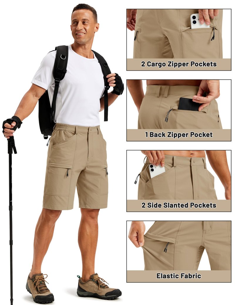 TACVASEN Men's Hiking Shorts 10" Quick Dry Lightweight Breathable Dress Outdoor Work Fishing Summer Shorts with 5 Pockets Khaki 36