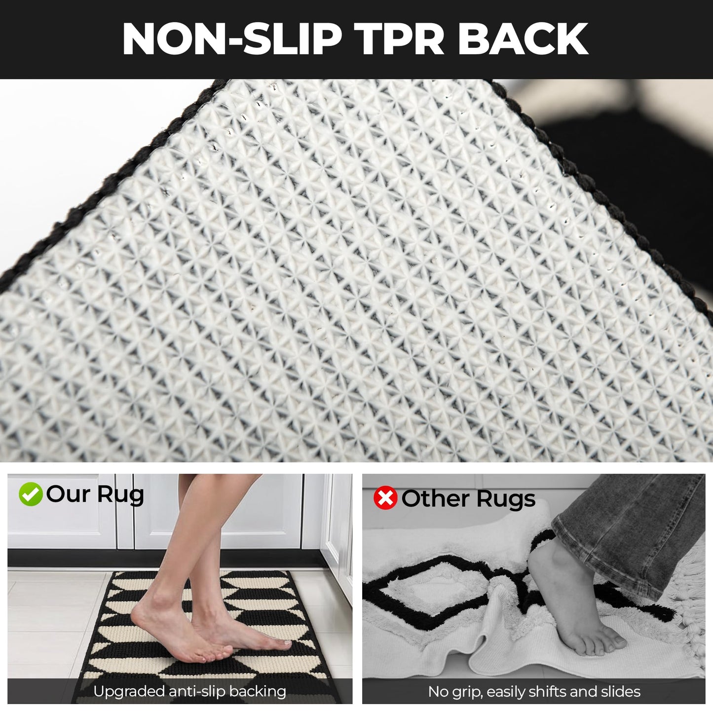 GRANNY SAYS Kitchen Mats for Floor, Kitchen Rugs Non Slip Washable, Runner Rugs for Kitchen Floor, 47" x 17.7", Stain Resistant Comfort Standing Mat Made of 100% Polypropylene, Black