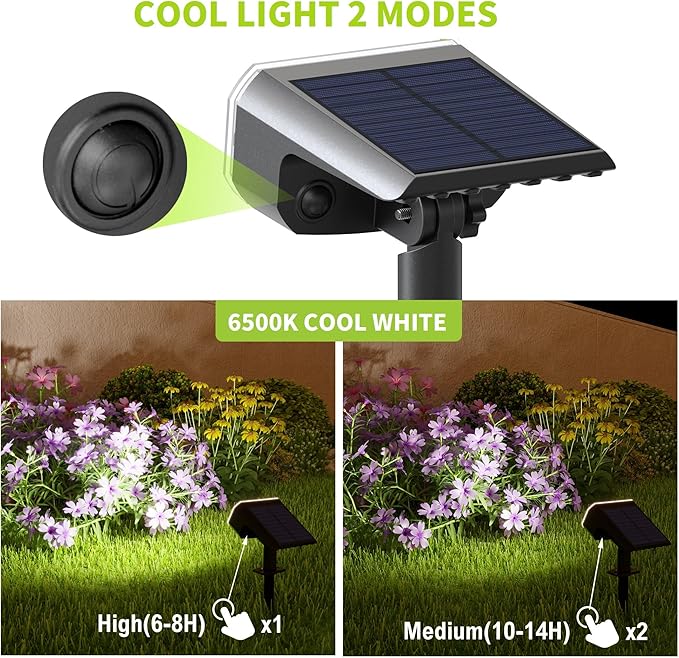 Solar Lights Outdoor Waterproof IP65, Super Bright LED, 6500K 2 Lighting Modes, Solar Powered Yard Garden Solar Spot Lights for Outside Landscape Auto On/Off -6500K,8 Pack