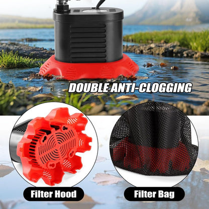 FIDISP Pool Cover Pump, 850 GPH Water Pump for Pool Draining With 4 Hose Adapters, 20 FT Drain Hose, 25 FT Power Cord, Pool Cover Pumps Above Ground for Drainage of Pool Covers, Ponds and Tubs(Red)