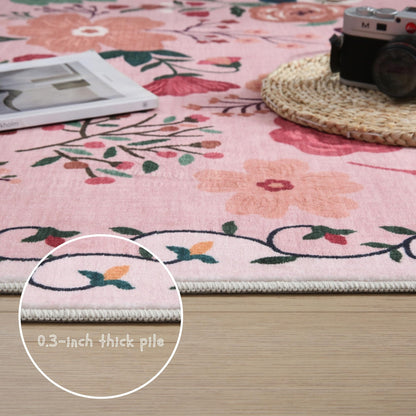 Rugcomf Door Mat Indoor Entrance 2x3 Rug Machine Washable Boho Floral Small Area Rug Non-Slip Low Pile Throw Rugs for Entryway, Kitchen, Front Door Indoor Entrance, Entry, Kids Room (Pink)