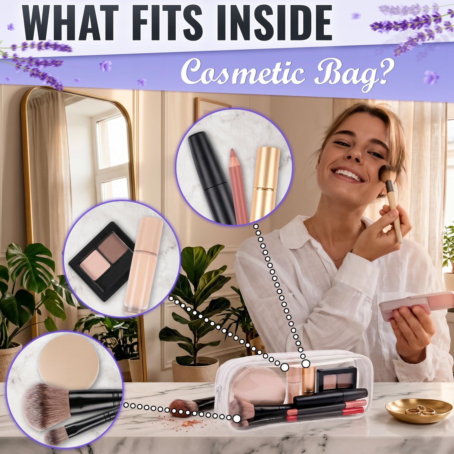Small Makeup Bag for Purse 7.78" x 3.15" x 1.37" – 2 Pcs Clear Makeup Bags with Zipper – Waterproof Plastic Cosmetic Pouch, Compact Storage for Travel, Daily Organization, and On-the-Go Essentials