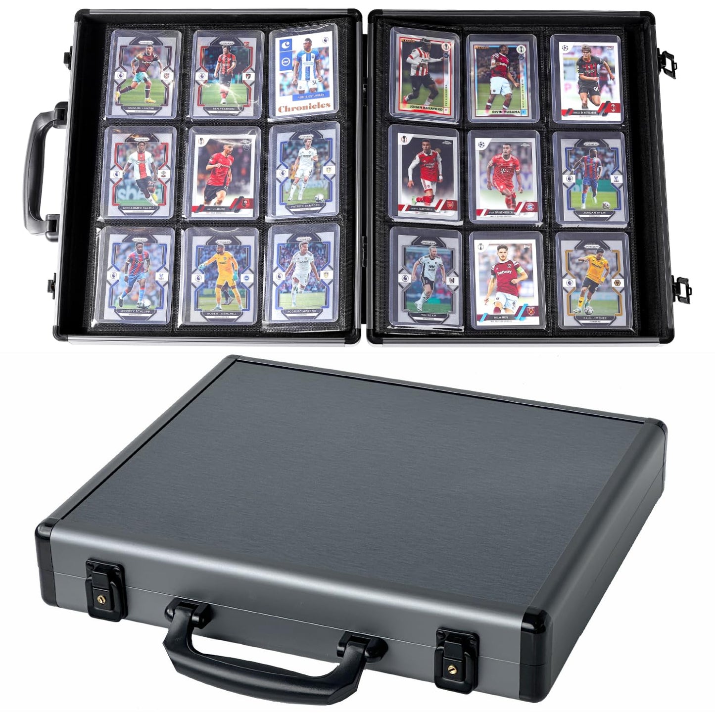 Azamou Toploader Binder for Trading Cards, Hard Cases, Holds 216 Toploaders, 9 Pocket Sleeves for 3" x 4" Cards (Gray 216-Toploaders)