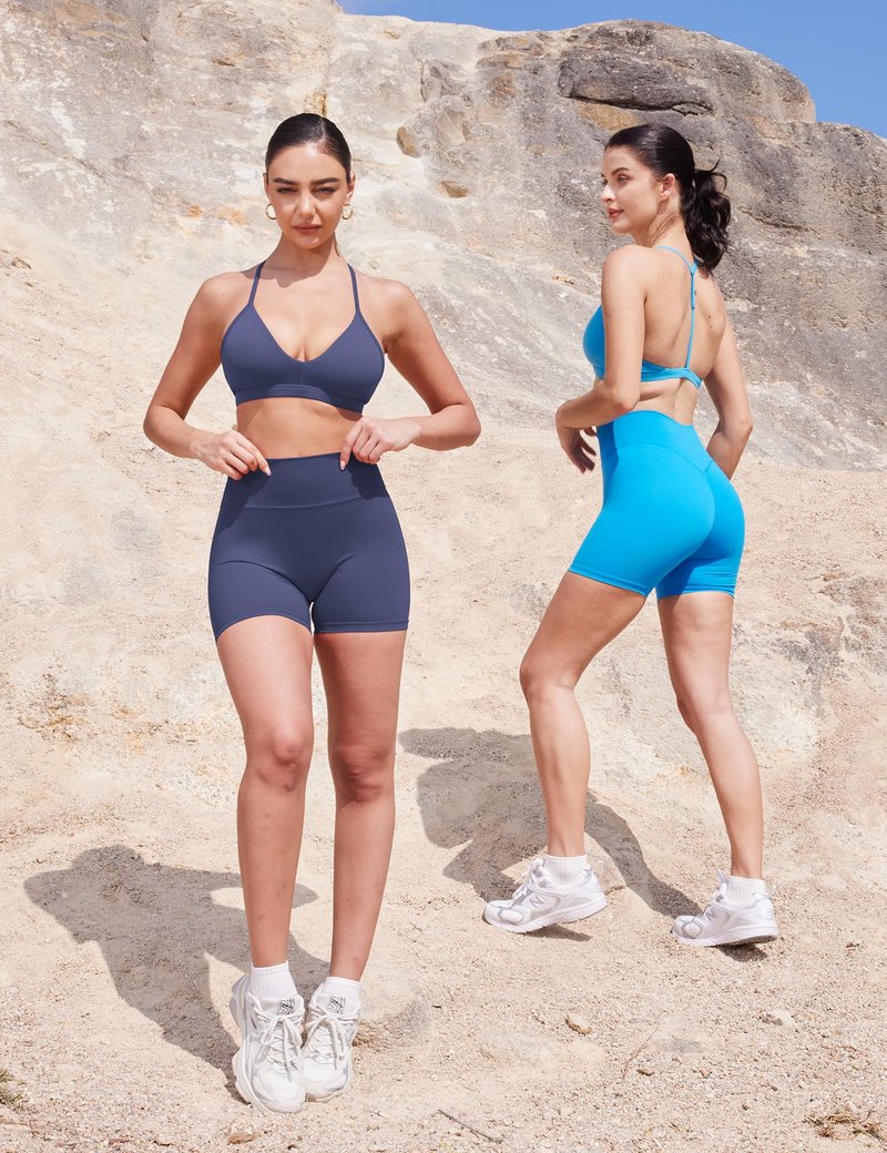 YEOREO Women's Biker Shorts 4.5" / 6" Workout Gym Shorts Craze High Waist Tummy Control Hidden Scrunch Running Yoga Shorts Deep Cobalt L