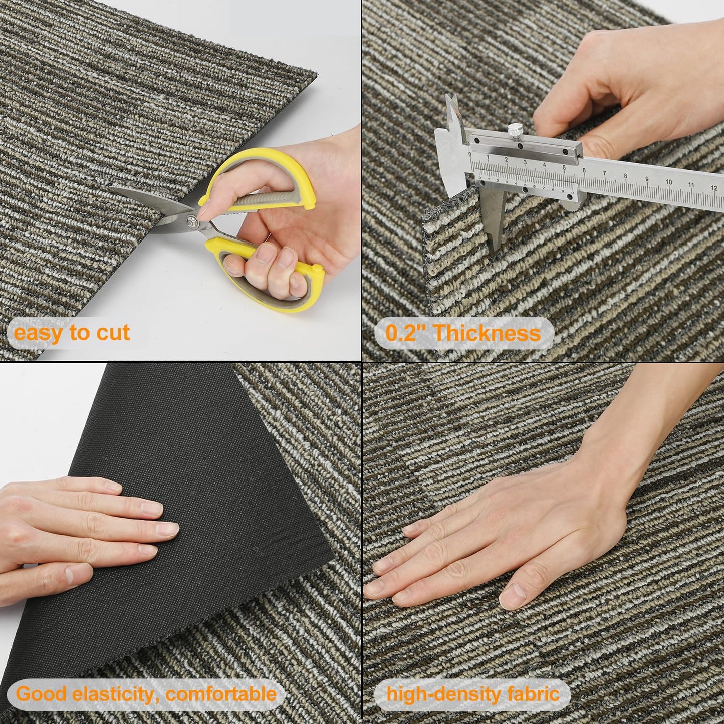 uyoyous 24 Pcs Commercial Carpet Tiles, 20'' x 20'' Twill Jacquard Carpet Squares with Non-Slip Backing, 64.58 Sq Ft Reusable Carpet Floor Tiles with Stickers for Home Office