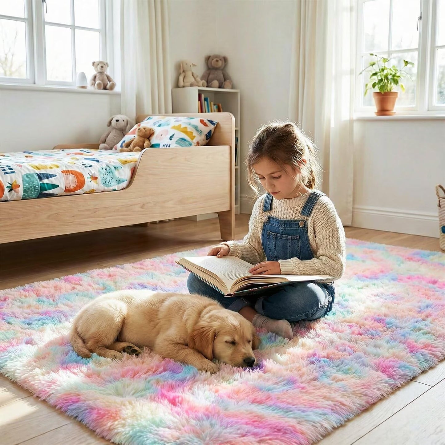 junovo Washable, Non-Slip Area Rug, Soft Rainbow Area Rug for Girl's Room, Children's Play mat, Baby Girl Bedroom Nursery Home Bedroom, 2ft x 3ft Tie-Dyed Rainbow