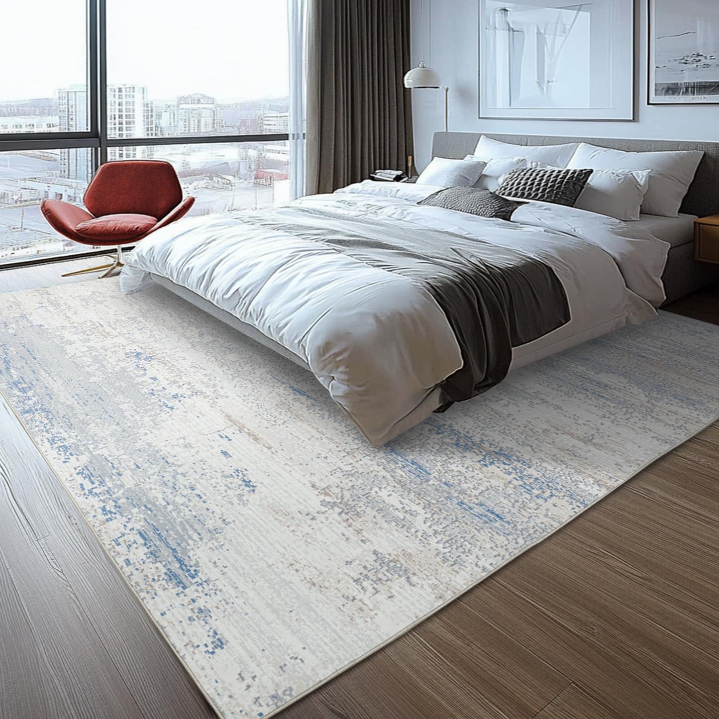 Lbris Washable Rug 6x9 Area Rugs for Living Room- Modern Abstract Rugs for Bedroom,Dining Room, Large Soft Low Pile Carpet with Non Slip Rubber Backing,Neutral Accent Rug for Nursery Home Office