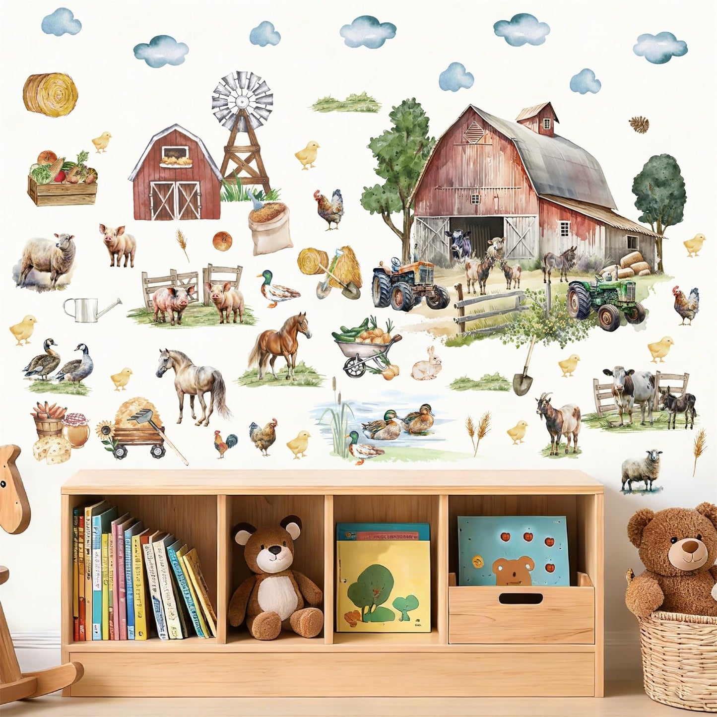 Large Farm Animal Wall Decals Peel and Stick Funny Animal Wall Stickers Farmhouse Decoration Sheep Chicken Rooster Duck Horse Pig Cow Cute Farm Wall Stickers for Kids Room Playroom Kitchen Decor