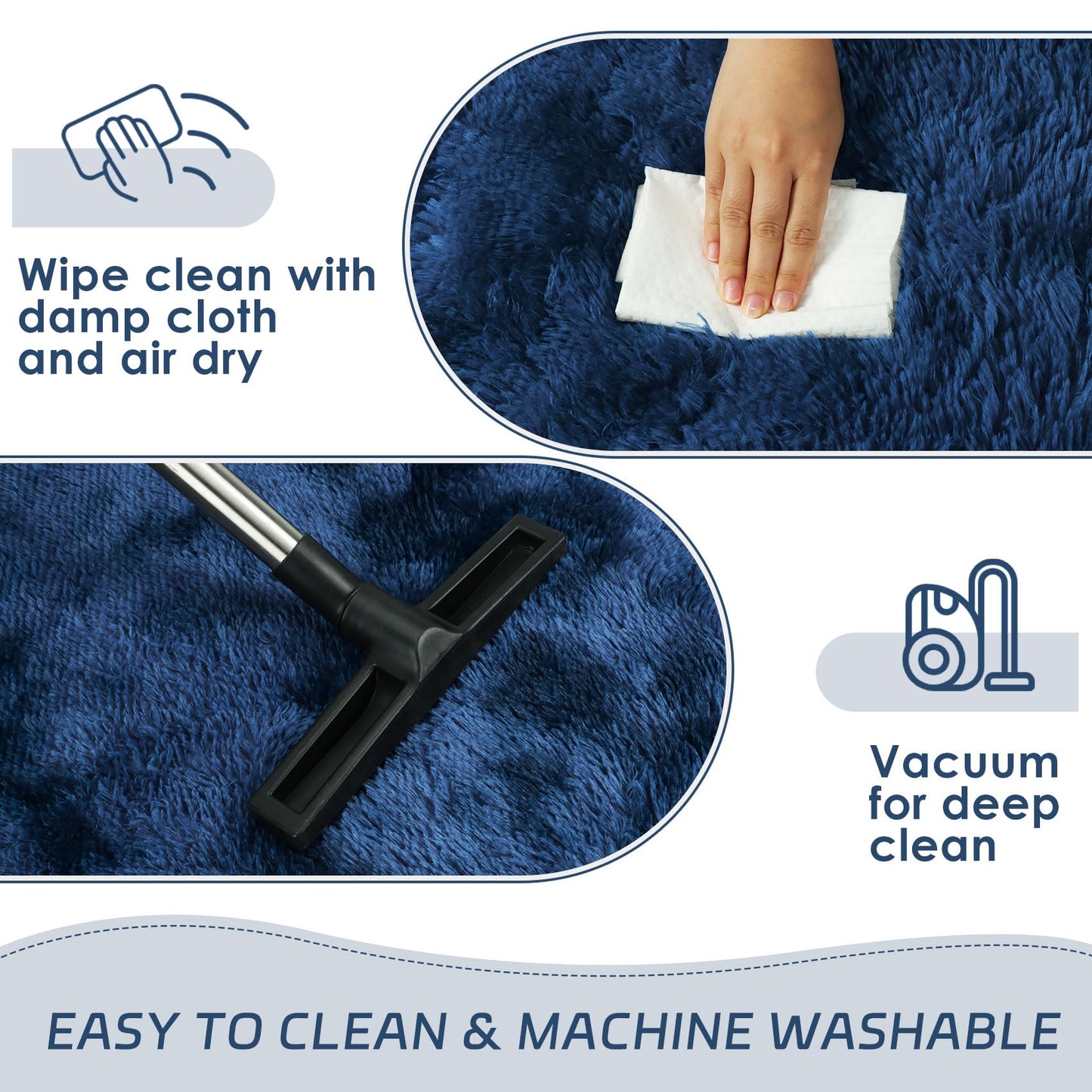 duduta Navy Blue Fluffy Plush Runner Rugs 2x6 ft Tie Dye Rectangle Shag Rug for Bedroom Dorm Living Room Kids Room, Machine Washable Anti-Slip