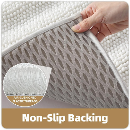 Color&Geometry 24x16 Ultra Soft Chenille White Bathroom Rugs, Non-Slip Bath Mat with Elastic Fabric Backing, Super Absorbent and Washable Shower Mats for Inside Shower,Tub,Bathroom, White