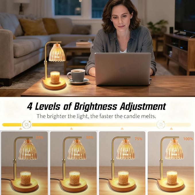 Candle Warmer Lamp with Timer & Dimmer, Height Adjustable Wax Melting Lamp with 2 Bulbs, Safe Flameless Candle Warmer for Home Decorat,Relax Gift for Wife, Mom, or Girlfriend, Congratulations Gifts