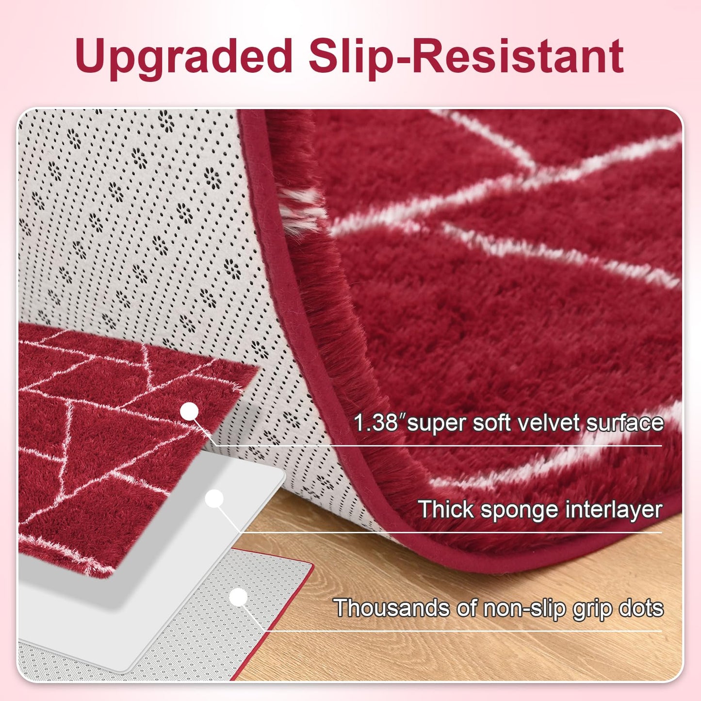 FALARK Fluffy Area Rugs for Living Room Bedroom, Modern Geometric 4x6 Feet Red White Rug, Soft Plush Shaggy Fuzzy Floor Bedside Carpet for Nursery Kids Girls Boys Teen Dorm Home Office Decor