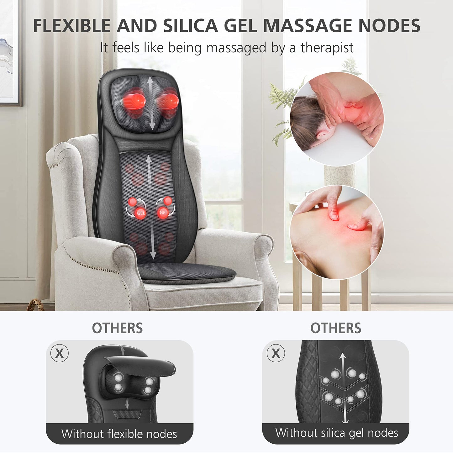 Snailax Shiatsu Neck Back Massager with Heat, Massage Chair Pad with Compression, Height-Adjustable Neck Massage Rollers Chair Seat Massager, Gifts for Men, Women