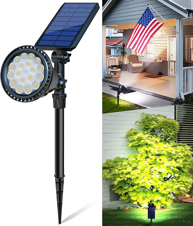 Solar Spot Lights Outdoor, Halloween Bright Solar Landscape Spotlights Waterproof 18LED 2-in-1 Solar Powered Flag Light Adjustable Auto On/Off Uplights for Flag Pole Garden Yard 1Pack (Cool White)