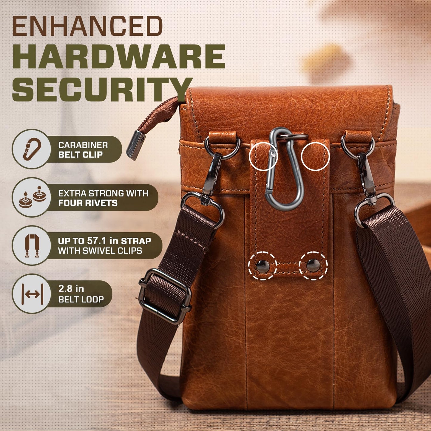 Hengwin Genuine Leather Small Crossbody Bag for Men Women, Cellphone Belt Pouch Bag, Travel Passport Wallet, Shoulder Holster