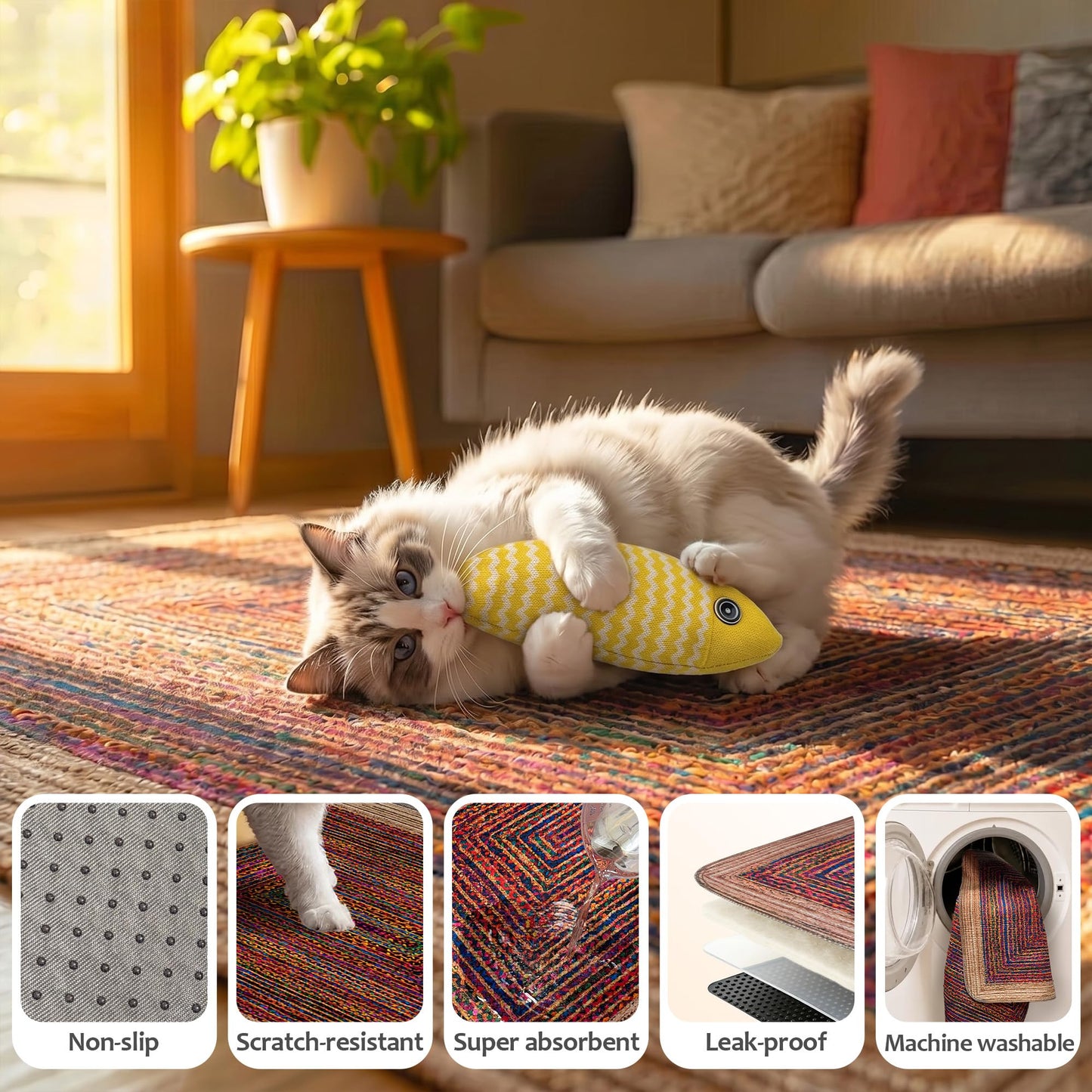 Verdasun Cat Litter Mat 2 Pack, 24"x36" Litter Trapping Mats for Litter Box, Non-Slip, Super Absorbent & Urine Proof, Machine Washable, Reusable Pee Pads for Cats, Dogs, Rabbits and Guinea Pigs