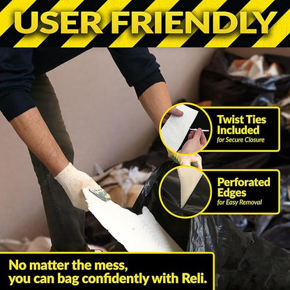 Reli. Contractor Garbage Bags 55 Gallon | 20 Trash Bags | Heavy Duty | Black