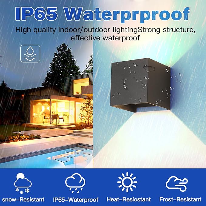 12W 2Pack Outdoor Wall Lights Exterior/Interior,LED Black Outdoor Wall Sconces Light Fixtures Modern,IP65 Waterproof Porch Wall Mounted Lighting Outside,Wall Lamps for Garden Patio Park