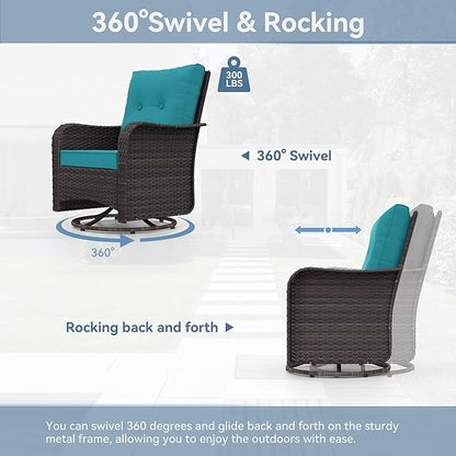 Kurapika 9 Pieces Patio Furniture Set, Rattan Sofa Set, Outdoor Conversation Sets w/Swivel Rocking Chairs Patio Sectional Sofa w/4 Inch Cushion, Blue