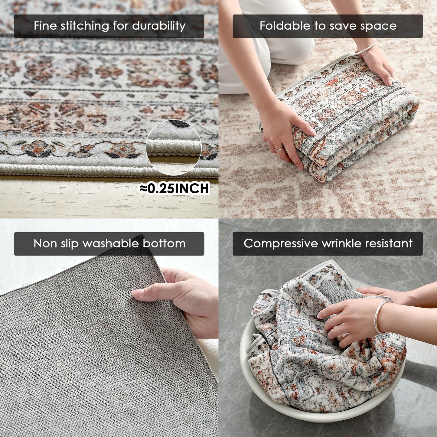 RUGIXE Area Rug 6×9 Foldable Machine Washable Living Room Area Rug, Machine Washable Anti-Slip Retro Rug, Low-Density Lightweight Chenille Printed Rug, Bedroom, Dining Room，Rugs for Living Room